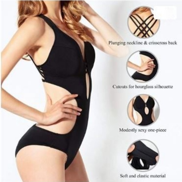 Sexy One Piece Strappy Swimsuit Sz 10 12 Black - Picture 5 of 5